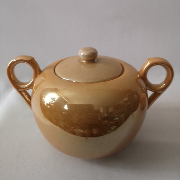 Vintage Peach Lusterware Cream & Sugar Bowl w/ Lid Made in Japan Hand-painted - Picture 2 of 5